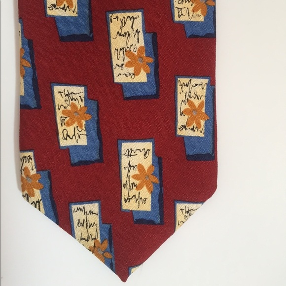 Vintage Guess Red Satin‎ Neck Tie 100% Silk Flower - Picture 2 of 5